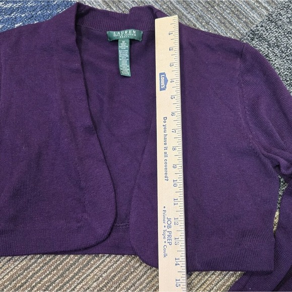Lauren Ralph Lauren Dress Shaw Sweater Womens M Solid Purple Long Sleeve Crop - Picture 6 of 6